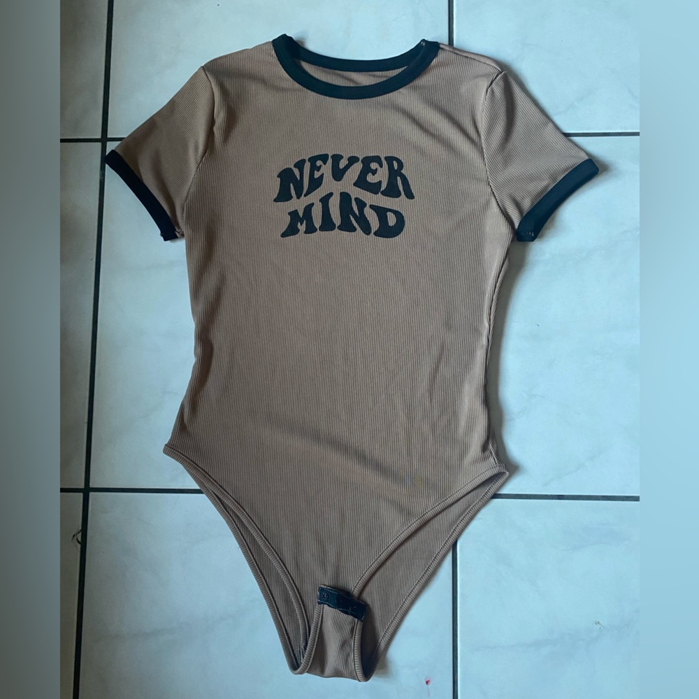 SHEIN Tan Bodysuit with Black Accents
